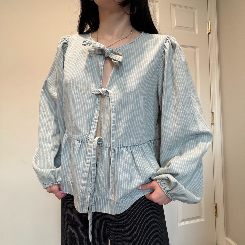 Aaron & Amber Striped Denim Top Large - Picture 3 of 7